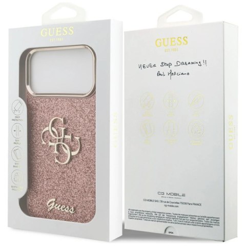 Etui Guess Fixed Glitter Big 4G Metal Frame na iPhone 17 Pro Max - różowe