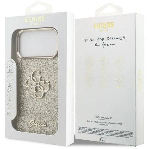 Etui Guess Fixed Glitter Big 4G Metal Frame na iPhone 17 Pro Max - złote
