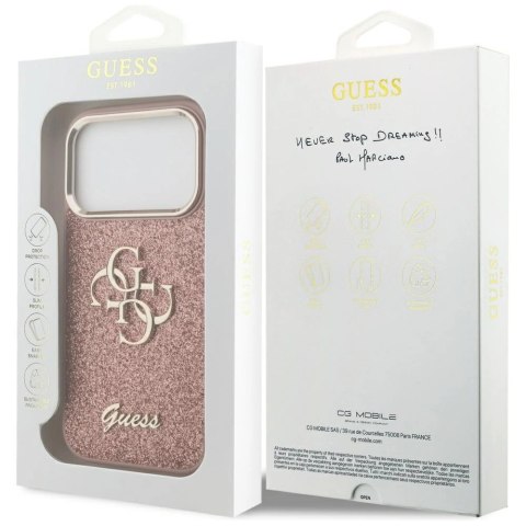 Etui Guess Fixed Glitter Big 4G Metal Frame na iPhone 17 Pro - różowe