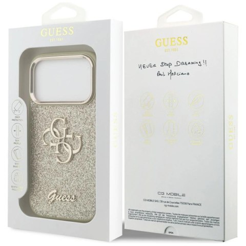 Etui Guess Fixed Glitter Big 4G Metal Frame na iPhone 17 Pro - złote