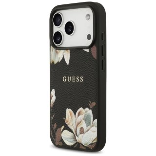 Etui Guess Grained Flowers Classic Logo MagSafe do iPhone 17 Pro - czarne