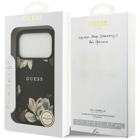 Etui Guess Grained Flowers Classic Logo MagSafe do iPhone 17 Pro - czarne