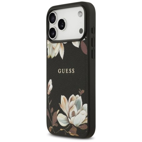 Etui Guess Grained Flowers Classic Logo MagSafe na iPhone 17 Pro Max - czarne