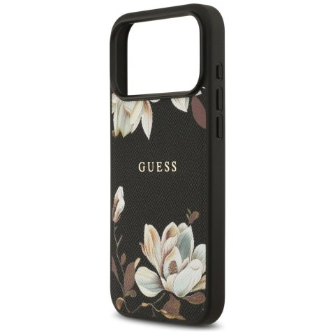 Etui Guess Grained Flowers Classic Logo MagSafe na iPhone 17 Pro Max - czarne