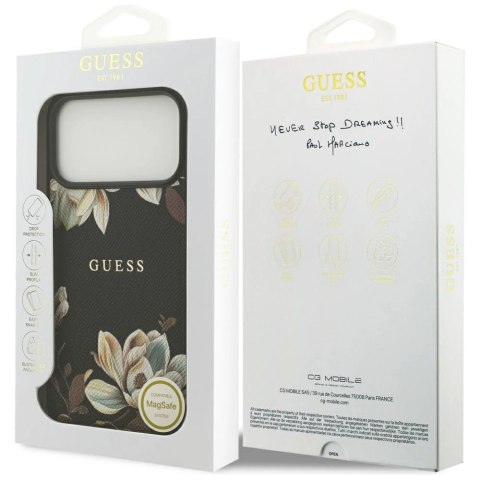 Etui Guess Grained Flowers Classic Logo MagSafe na iPhone 17 Pro Max - czarne