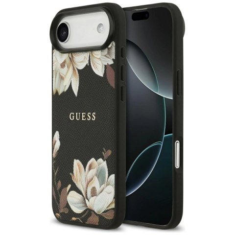 Etui Guess Grained Flowers Classic Logo MagSafe na iPhone Air - czarne
