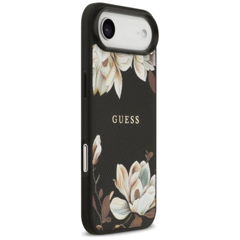 Etui Guess Grained Flowers Classic Logo MagSafe na iPhone Air - czarne