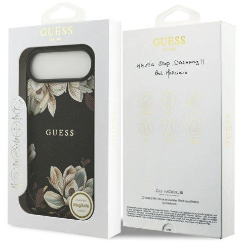 Etui Guess Grained Flowers Classic Logo MagSafe na iPhone Air - czarne