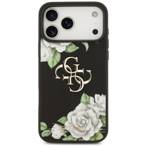 Etui Guess Grained Roses & Big 4G Logo na iPhone 17 Pro Max - czarne