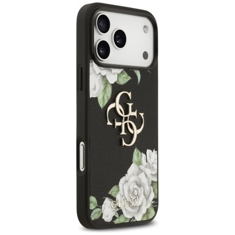 Etui Guess Grained Roses & Big 4G Logo na iPhone 17 Pro Max - czarne
