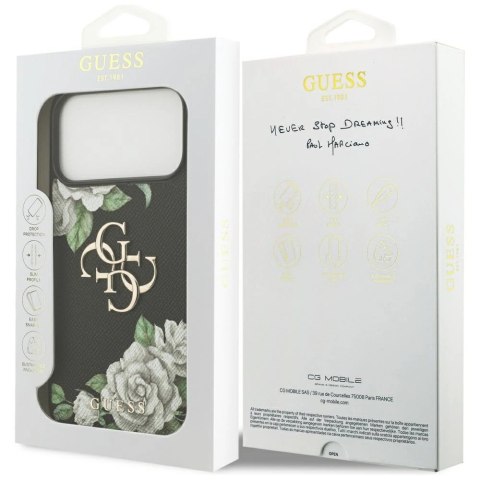Etui Guess Grained Roses & Big 4G Logo na iPhone 17 Pro Max - czarne