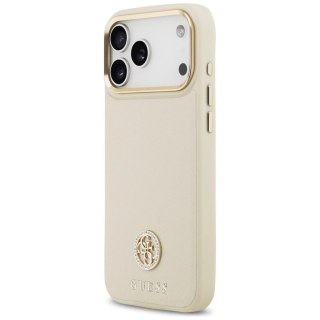 Etui Guess Grained Strass Logo MagSafe na iPhone 17 Pro Max - beżowe