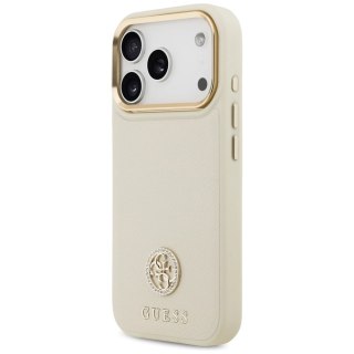 Etui Guess Grained Strass Logo MagSafe na iPhone 17 Pro - beżowe