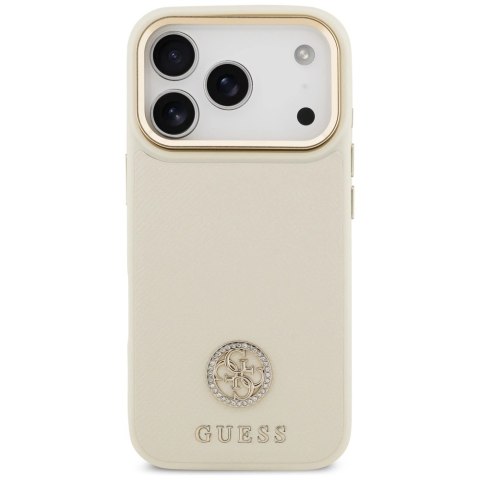 Etui Guess Grained Strass Logo MagSafe na iPhone 17 Pro - beżowe