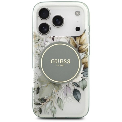 Etui Guess IML Flower & Tonal Circle MagSafe na iPhone 17 Pro - zielone