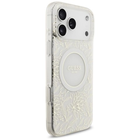 Etui Guess IML Flowers Electro Pearl Strap MagSafe na iPhone 17 Pro Max - białe