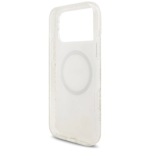 Etui Guess IML Flowers Electro Pearl Strap MagSafe na iPhone 17 Pro Max - białe