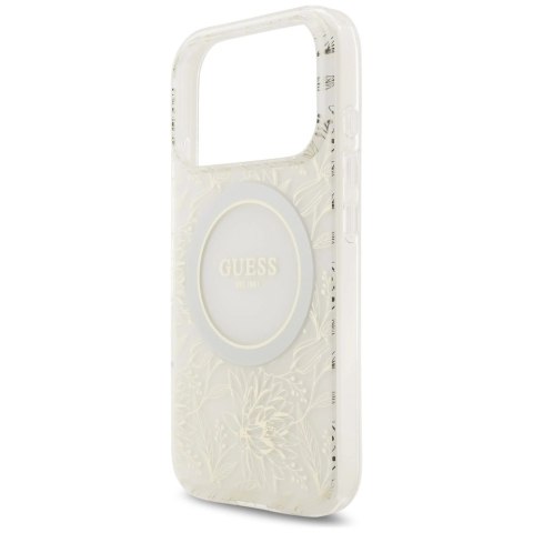 Etui Guess IML Flowers Electro Pearl Strap MagSafe na iPhone 17 Pro - białe
