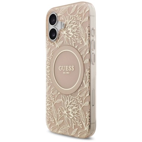 Etui Guess IML Flowers Electro Pearl Strap MagSafe na iPhone 17 - różowe