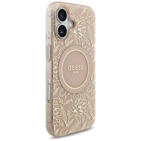 Etui Guess IML Flowers Electro Pearl Strap MagSafe na iPhone 17 - różowe
