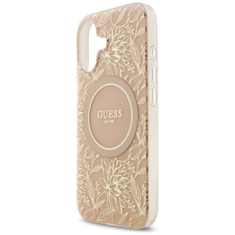 Etui Guess IML Flowers Electro Pearl Strap MagSafe na iPhone 17 - różowe