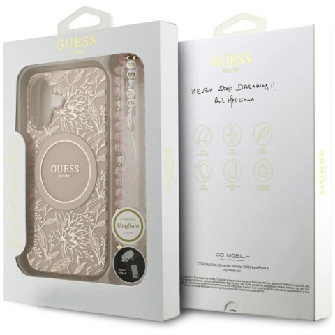 Etui Guess IML Flowers Electro Pearl Strap MagSafe na iPhone 17 - różowe
