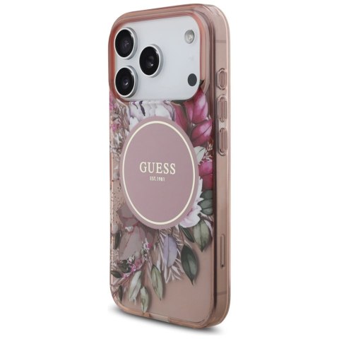 Etui Guess IML Flowers Pearl Strap MagSafe na iPhone 17 Pro - różowe