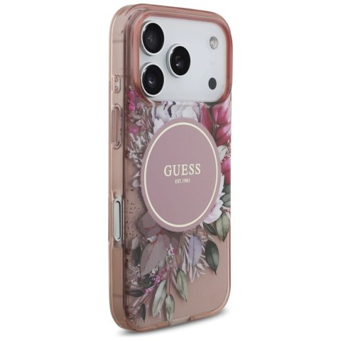 Etui Guess IML Flowers Pearl Strap MagSafe na iPhone 17 Pro - różowe