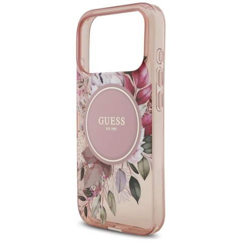 Etui Guess IML Flowers Pearl Strap MagSafe na iPhone 17 Pro - różowe