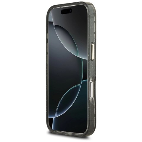 Etui Guess IML Glitter Flowers Triangle MagSafe do iPhone 17 Pro - czarne