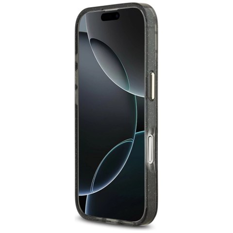 Etui Guess IML Glitter Flowers Triangle MagSafe do iPhone 17 - czarne