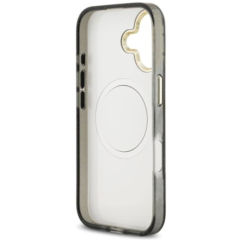 Etui Guess IML Glitter Flowers Triangle MagSafe do iPhone 17 - czarne