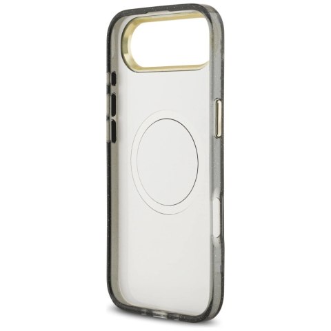 Etui Guess IML Glitter Flowers Triangle MagSafe do iPhone Air - czarne