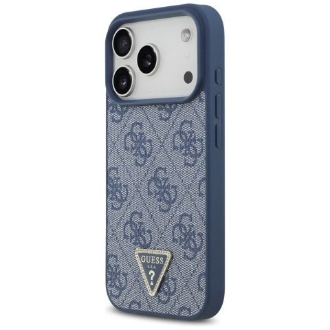Etui Guess Leather 4G Triangle Strass MagSafe do iPhone 17 Pro - niebieskie