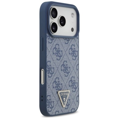 Etui Guess Leather 4G Triangle Strass MagSafe do iPhone 17 Pro - niebieskie