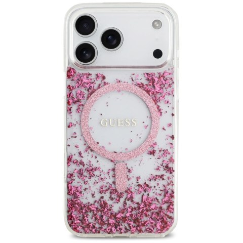 Etui Guess Resin Bottom Glitter MagSafe na iPhone 17 Pro Max - różowe