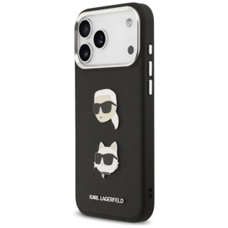 Etui Karl Lagerfeld FW Grained Karl & Choupette Heads Pins & Logo na iPhone 17 Pro Max - czarne