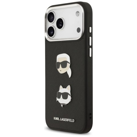 Etui Karl Lagerfeld FW Grained Karl & Choupette Heads Pins & Logo na iPhone 17 Pro Max - czarne