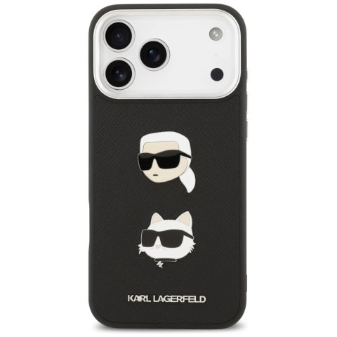Etui Karl Lagerfeld FW Grained Karl & Choupette Heads Pins & Logo na iPhone 17 Pro Max - czarne