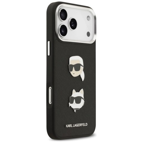 Etui Karl Lagerfeld FW Grained Karl & Choupette Heads Pins & Logo na iPhone 17 Pro Max - czarne