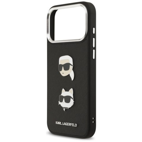 Etui Karl Lagerfeld FW Grained Karl & Choupette Heads Pins & Logo na iPhone 17 Pro Max - czarne