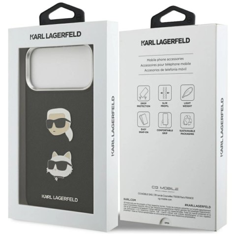 Etui Karl Lagerfeld FW Grained Karl & Choupette Heads Pins & Logo na iPhone 17 Pro Max - czarne