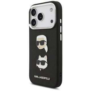 Etui Karl Lagerfeld FW Grained Karl & Choupette Heads Pins & Logo na iPhone 17 Pro - czarne