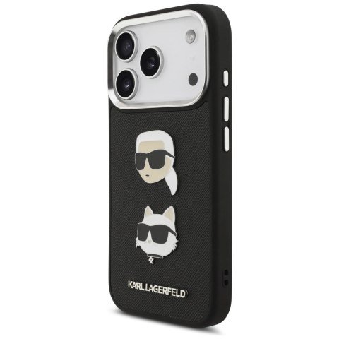 Etui Karl Lagerfeld FW Grained Karl & Choupette Heads Pins & Logo na iPhone 17 Pro - czarne