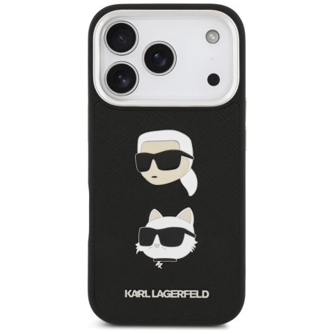 Etui Karl Lagerfeld FW Grained Karl & Choupette Heads Pins & Logo na iPhone 17 Pro - czarne