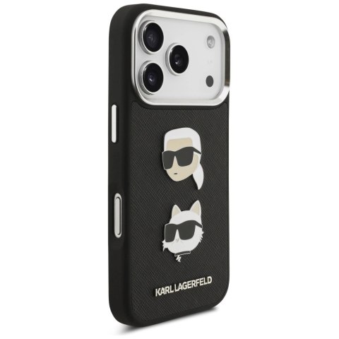 Etui Karl Lagerfeld FW Grained Karl & Choupette Heads Pins & Logo na iPhone 17 Pro - czarne