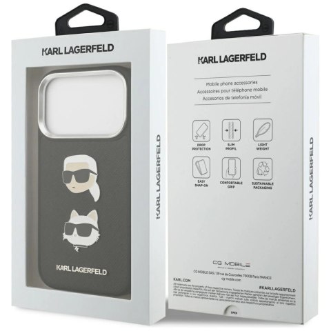 Etui Karl Lagerfeld FW Grained Karl & Choupette Heads Pins & Logo na iPhone 17 Pro - czarne