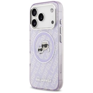 Etui Karl Lagerfeld IML Glitter Karl & Choupette Heads Logo MagSafe na iPhone 17 Pro Max - fioletowe