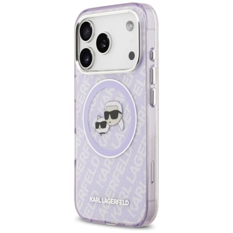 Etui Karl Lagerfeld IML Glitter Karl & Choupette Heads Logo MagSafe na iPhone 17 Pro Max - fioletowe