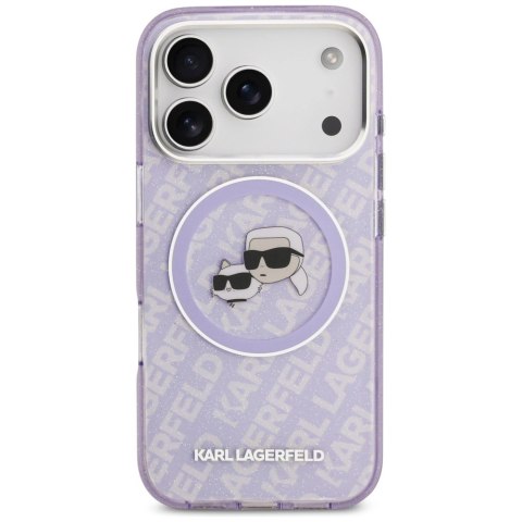 Etui Karl Lagerfeld IML Glitter Karl & Choupette Heads Logo MagSafe na iPhone 17 Pro Max - fioletowe